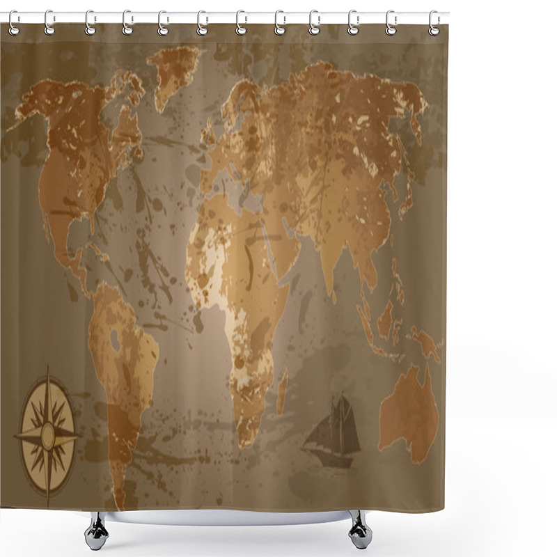 Personality  Grunge, Rustic World Map Shower Curtains