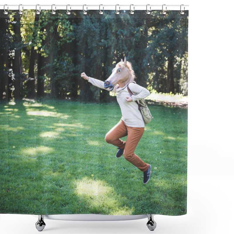 Personality  Young Hipster Horse Mask Woman In Autumn Shower Curtains