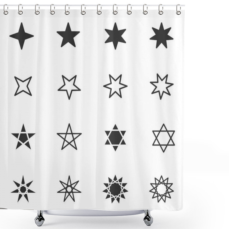 Personality  Set Of Black And White Stars Icon With Different Star Flat Style, Vector Illustration Shower Curtains