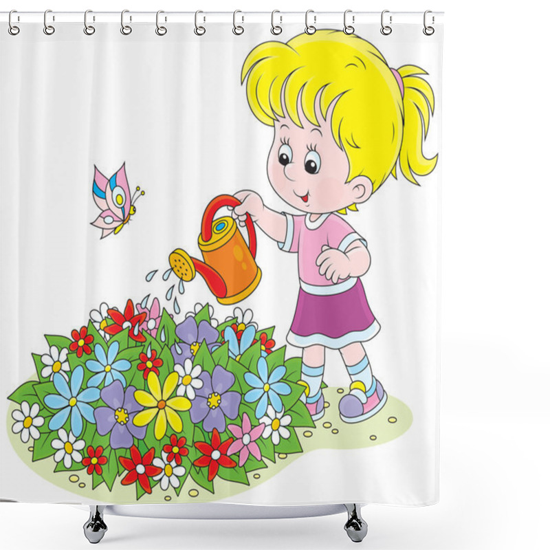 Personality  Girl Watering Flowers Shower Curtains