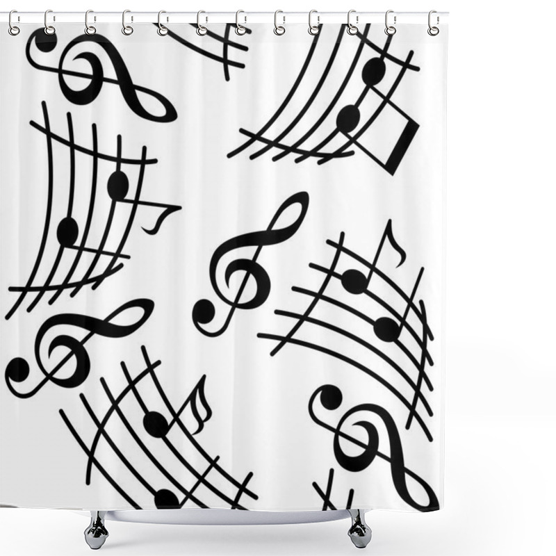 Personality  Notes With Music Elements As A Musical Background Design. Vector Seamless Patterns. Shower Curtains