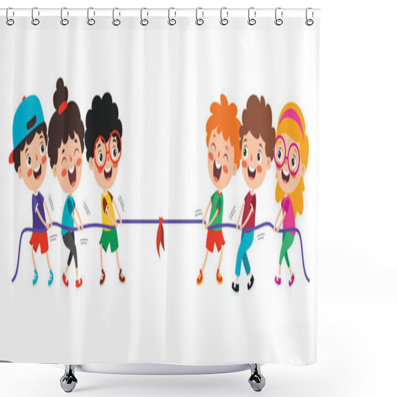 Personality  Funny Kids Playing Pulling Rope Shower Curtains