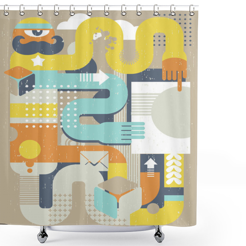 Personality  Abstract Retro Man With Paper Document. Shower Curtains