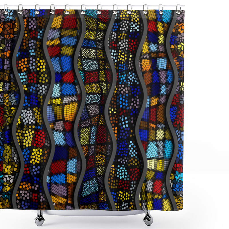 Personality  Relief Waves Of Ornamental Mosaic Tile Patterns Shower Curtains