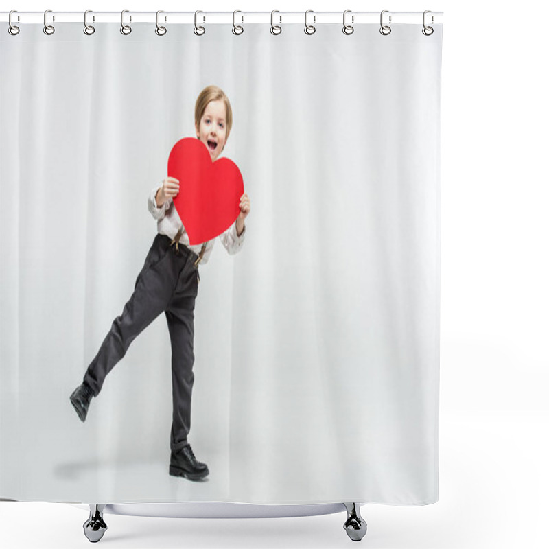 Personality  Boy With Red Paper Heart Shower Curtains