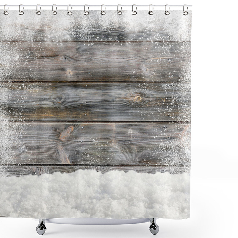 Personality  Snowdrifts. In The Background Old Wooden Wall With Blank Space Shower Curtains