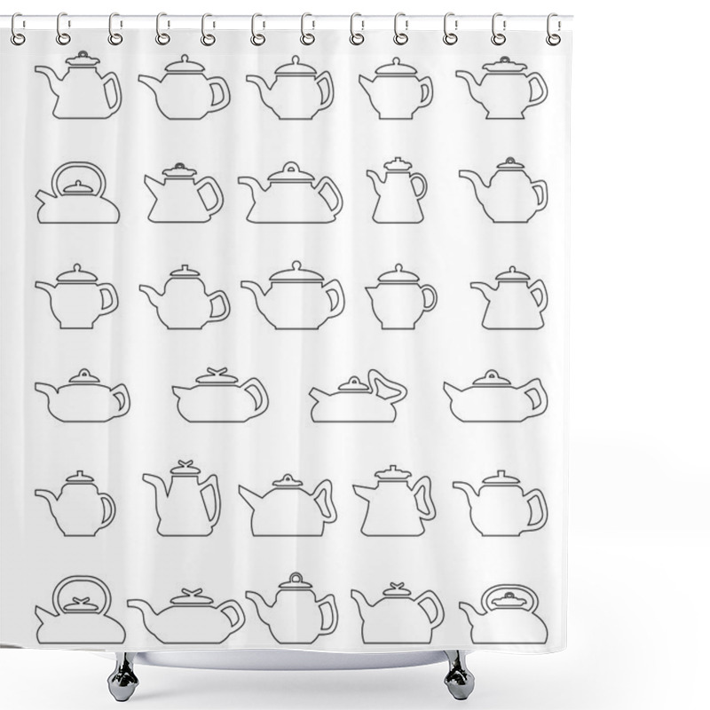 Personality  Line Icons Pot And Kettle Collection. Shower Curtains