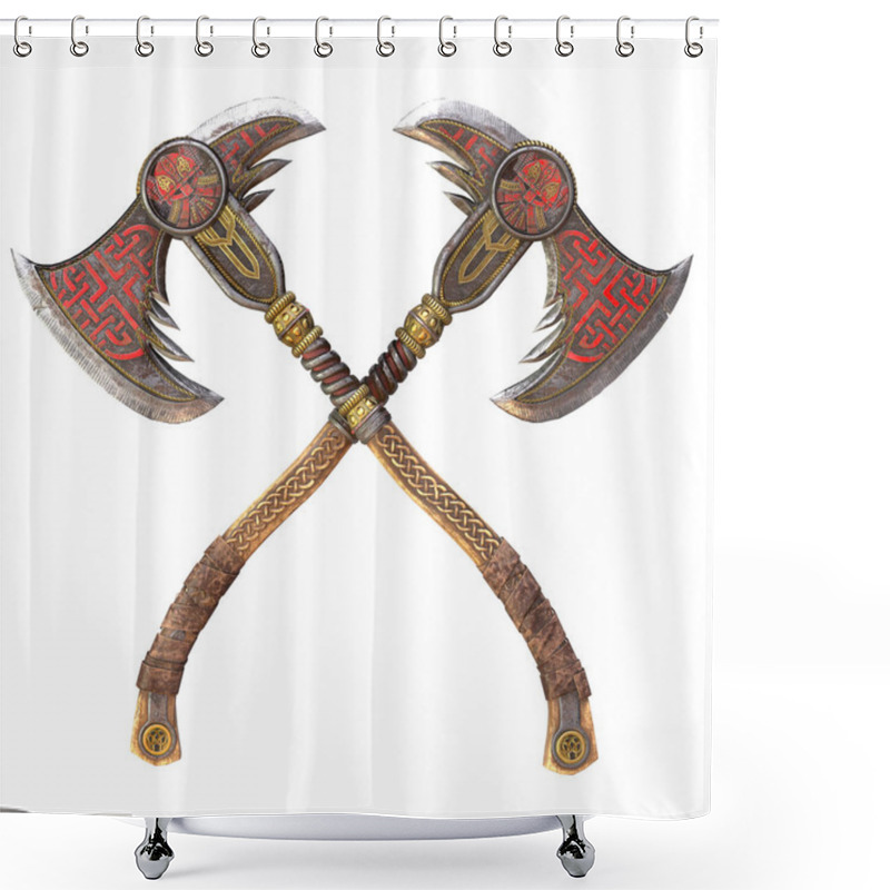 Personality  Viking Fantasy Axe On An Isolated White Background. 3d Illustration Shower Curtains