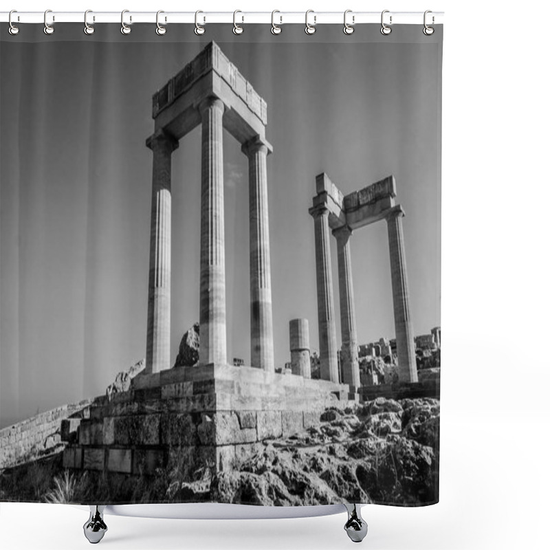 Personality  This Is A Picture Of The Anceit  Greek Ruins Of The Acropolis Over Looking The Village Of Lindos In Rhodes. Shower Curtains