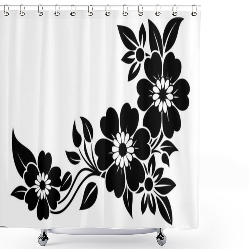 Personality  A Black And White Picture Of A Floral Design With Flowers And Leaves Shower Curtains