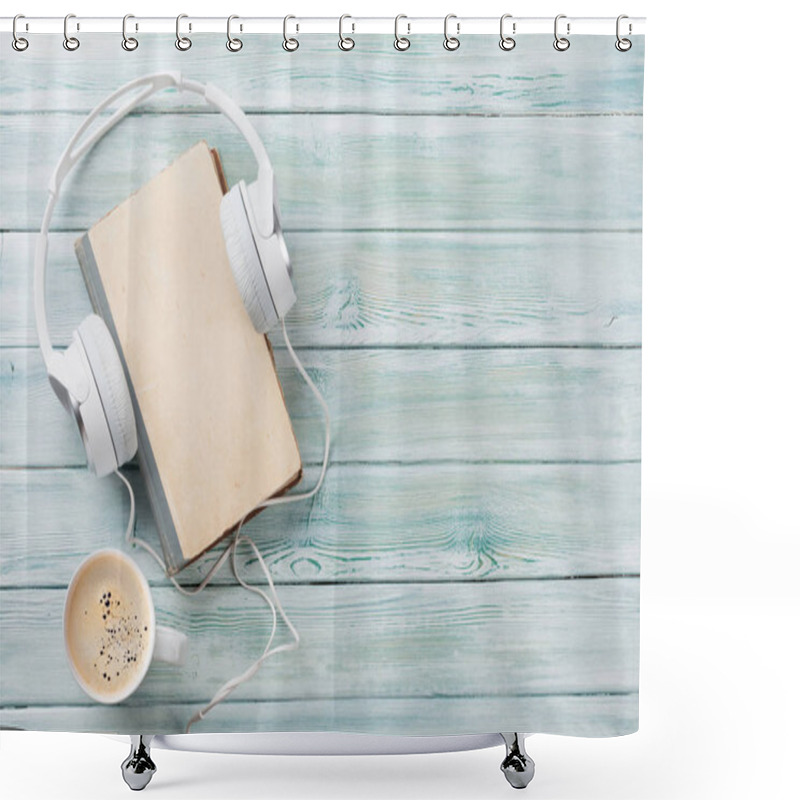 Personality  Headphones, Coffee And Old Book Shower Curtains