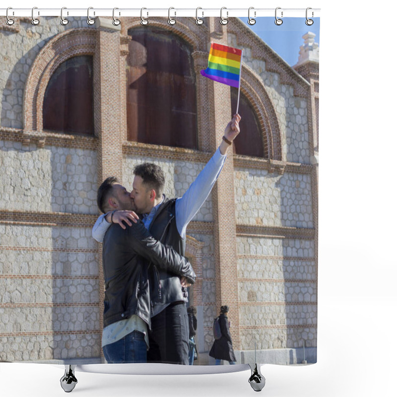 Personality  A Portrait Of Happy Gay Couple Outdoors Shower Curtains