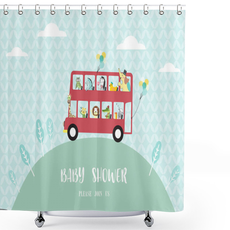 Personality  Baby Shower Invitation Cards,many Animals Riding On A Bus,Vector Illustrations  Shower Curtains