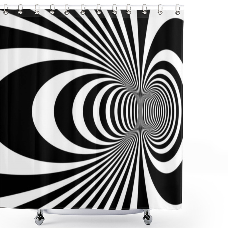 Personality  Abstract Op Art Black And White Lines In Hyper 3D Perspective Vector Abstract Background, Artistic Illustration Psychedelic Linear Pattern, Hypnotic Optical Illusion. Shower Curtains