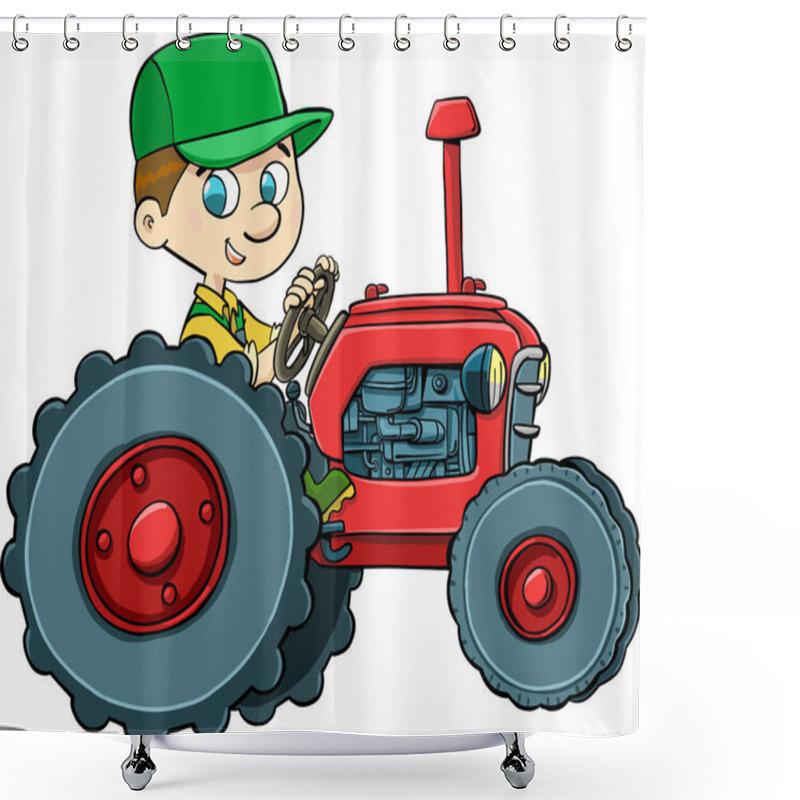 Personality  Farmer Happily Driving A Small Red Tractor Shower Curtains