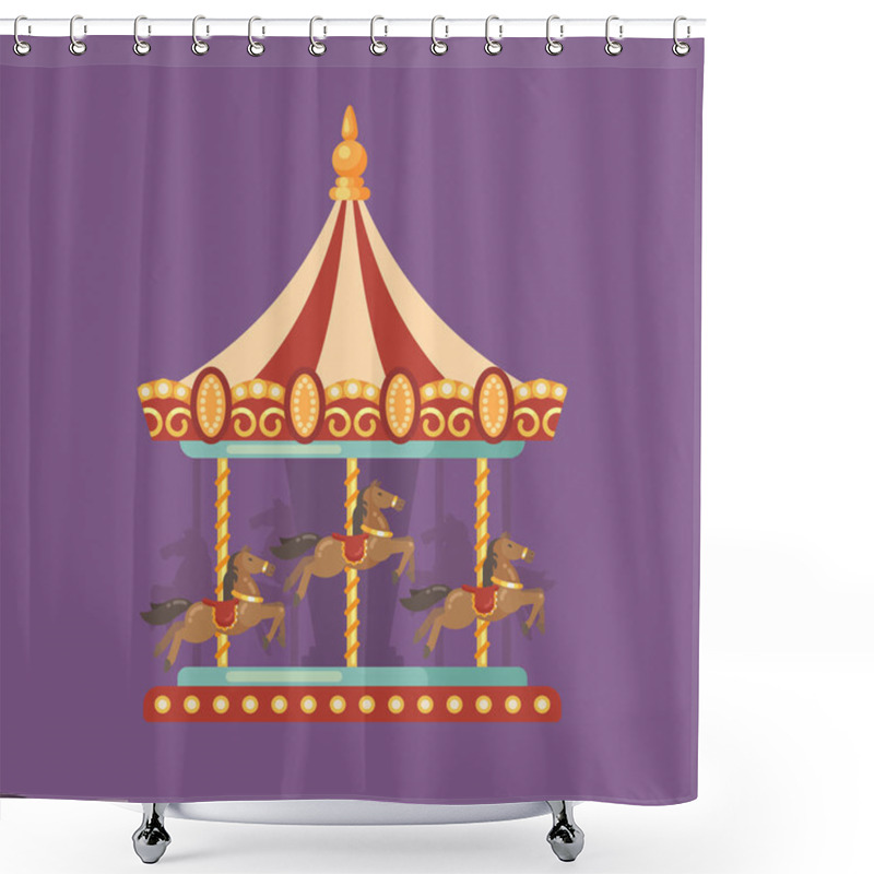 Personality  Funfair Carnival Flat Illustration. Amusement Park Illustration  Shower Curtains