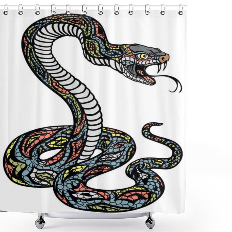 Personality  A Poisonous Snake In A Defensive Position. Attacking Posture. Tattoo Style Isolated Vector Illustration Shower Curtains