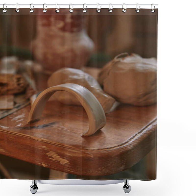 Personality  Selective Focus Of Clay At Wooden Table In Pottery Studio Shower Curtains