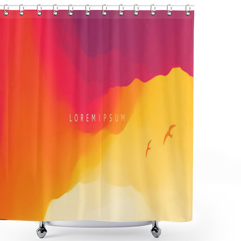 Personality  Sky With Clouds. Beautiful Sunrise With Seagulls Silhouettes. Relaxing Background. Motion Vector Illustration. Shower Curtains