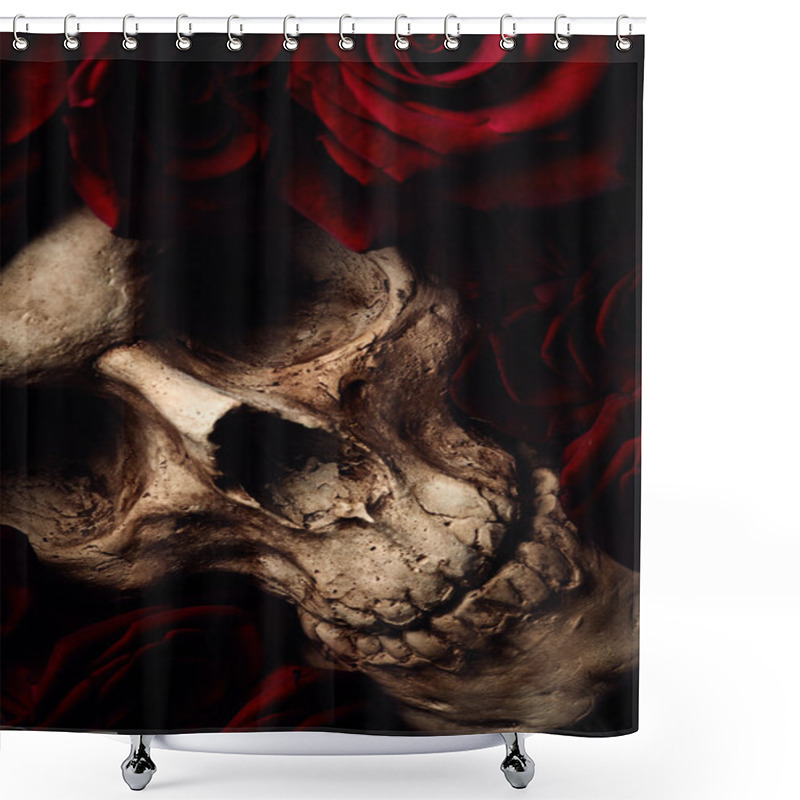 Personality   Skull And Red Roses Shower Curtains