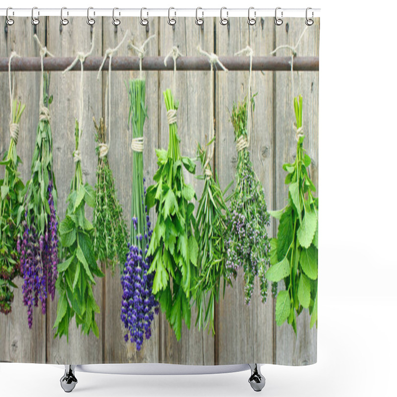 Personality  Bunch Of Fresh Lavender Flowers On Wooden Background Shower Curtains