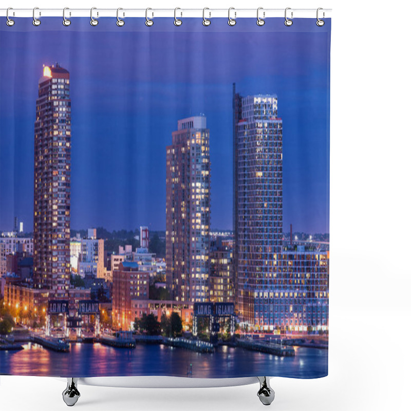 Personality  Long Island Skyline At Night In New York Shower Curtains