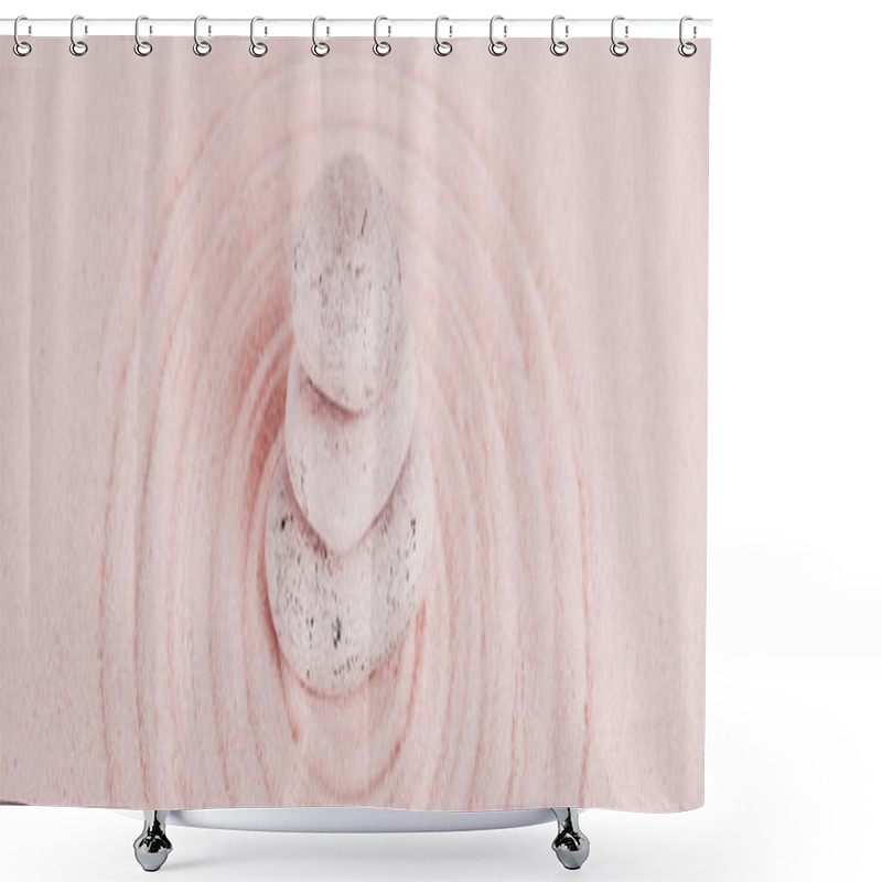 Personality  Panoramic Shot Of Zen Stones On Pink Sand With Circles Shower Curtains