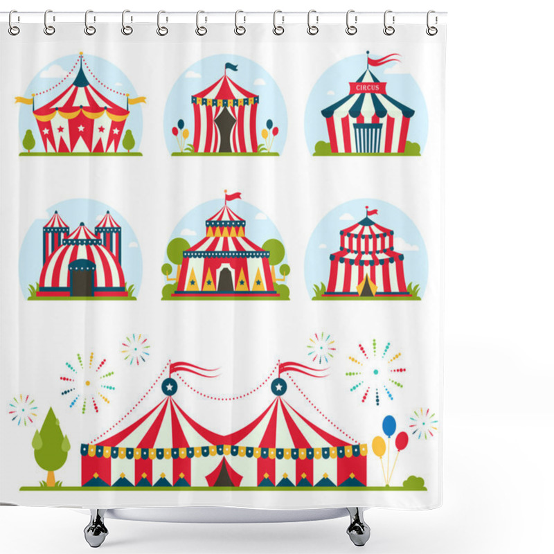 Personality  Cartoon Circus Tent With Stripes And Flags Isolated.  Ideal For Carnival Signs Shower Curtains