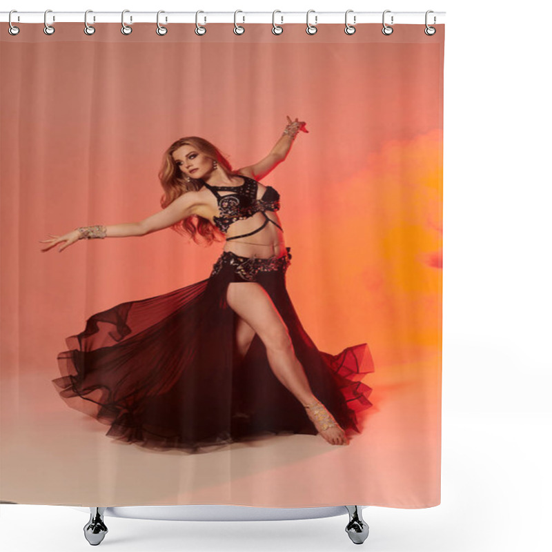 Personality  Graceful Woman In Black Dress Dances Elegantly. Shower Curtains