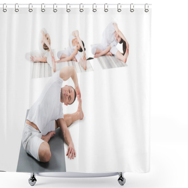 Personality  Women Doing Janu Shirshasana With Instructor Shower Curtains