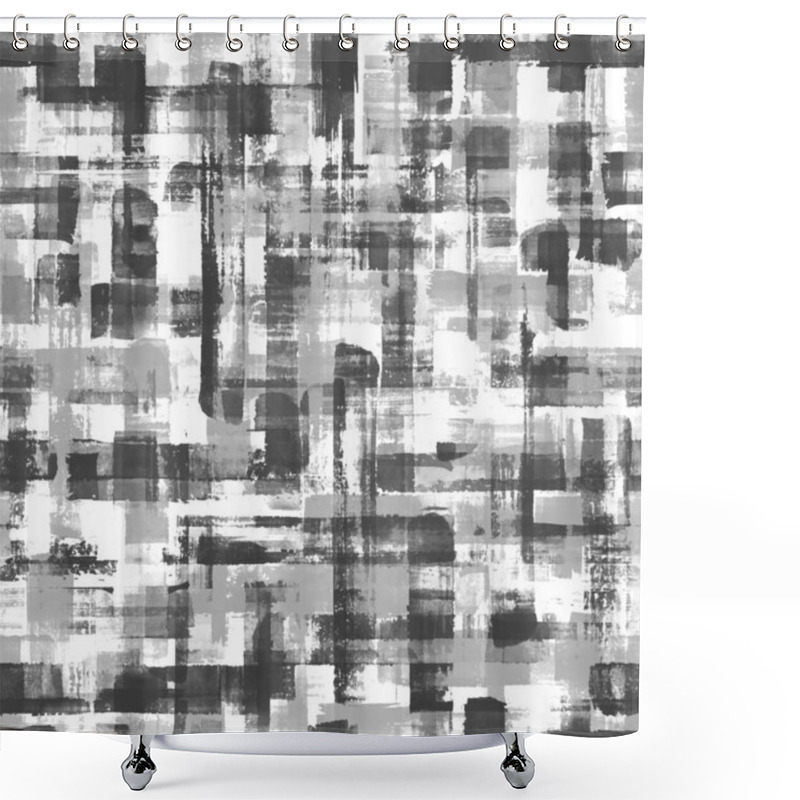 Personality  Abstract Grunge Cross Geometric Shapes Contemporary Art Black And White Seamless Pattern Background. Watercolor Hand Drawn Brush Strokes Texture. Watercolour Print For Textile, Wallpaper, Wrapping. Shower Curtains