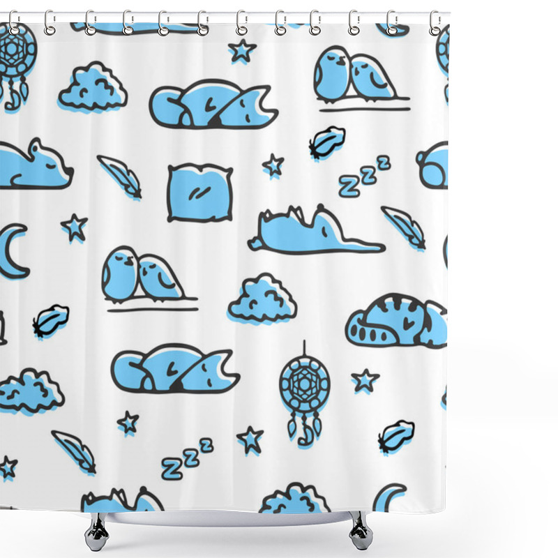 Personality  Seamless Pattern With Bedtime Illustrations Shower Curtains