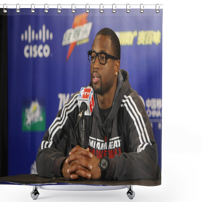 Personality  Dwyane Wade Of The Miami Heat Speaks At A Press Conference After The Second Match Of The NBA China Games Between The Miami Heat And The Los Angeles Clippers In Shanghai, China, 14 October 2012 Shower Curtains