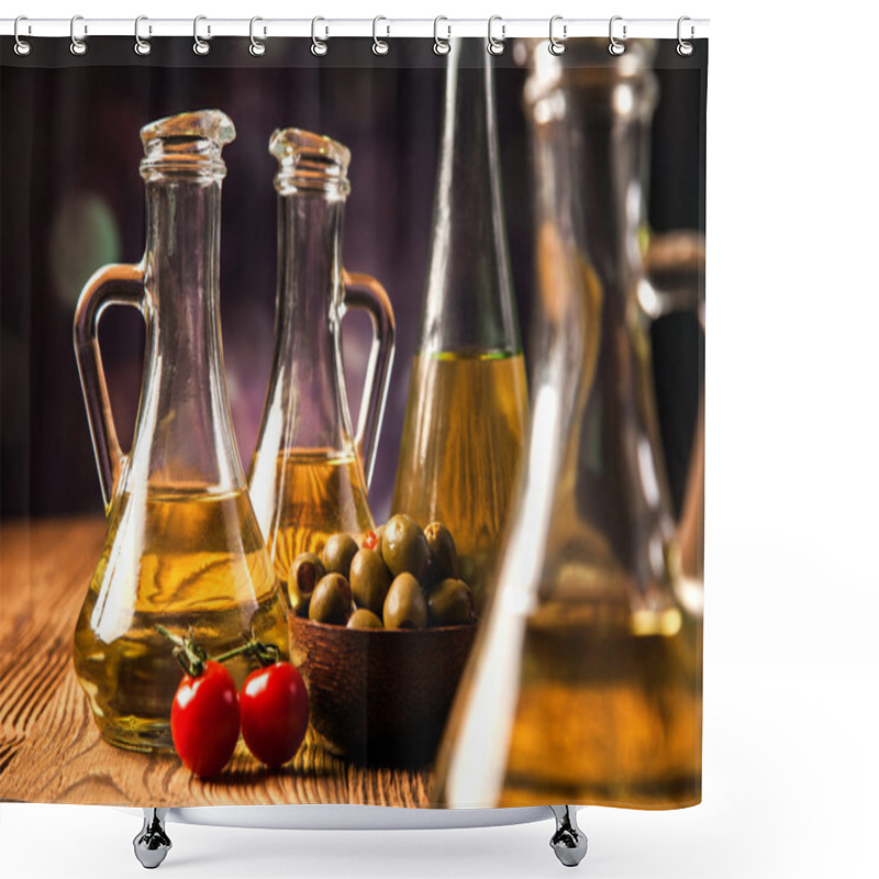 Personality  Composition Of Olive Oils In Bottles Shower Curtains