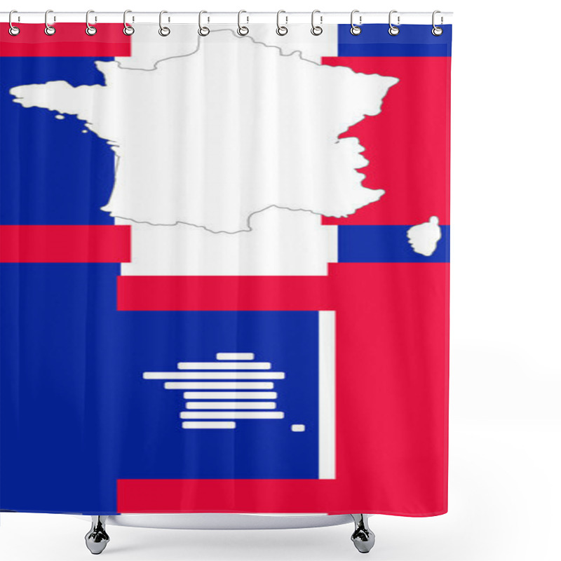 Personality  Creative Background Theme France With Rounded Because Simplified Outline Silhouette Map Of France, French Vibrant National Colors Of The French Flag Shower Curtains