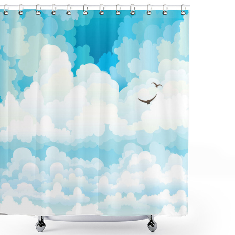 Personality  Vector Clouds On A Blue Sky With Birds Shower Curtains