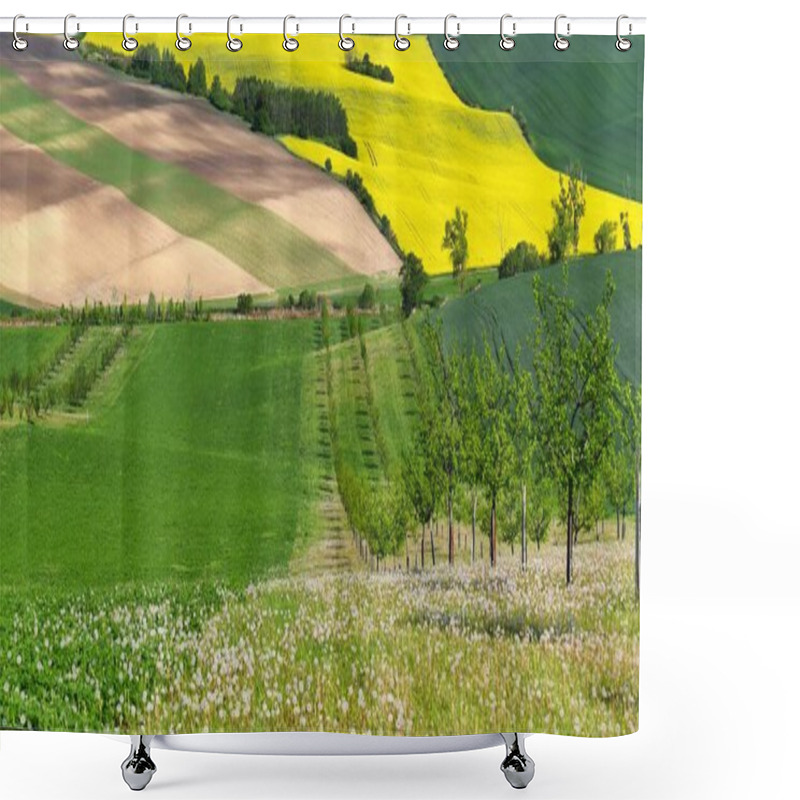 Personality  Beautiful Landscape With Spring Nature. Waves On The Field. South Moravia - Moravian Tuscany - Czech Republic Europe.. Shower Curtains