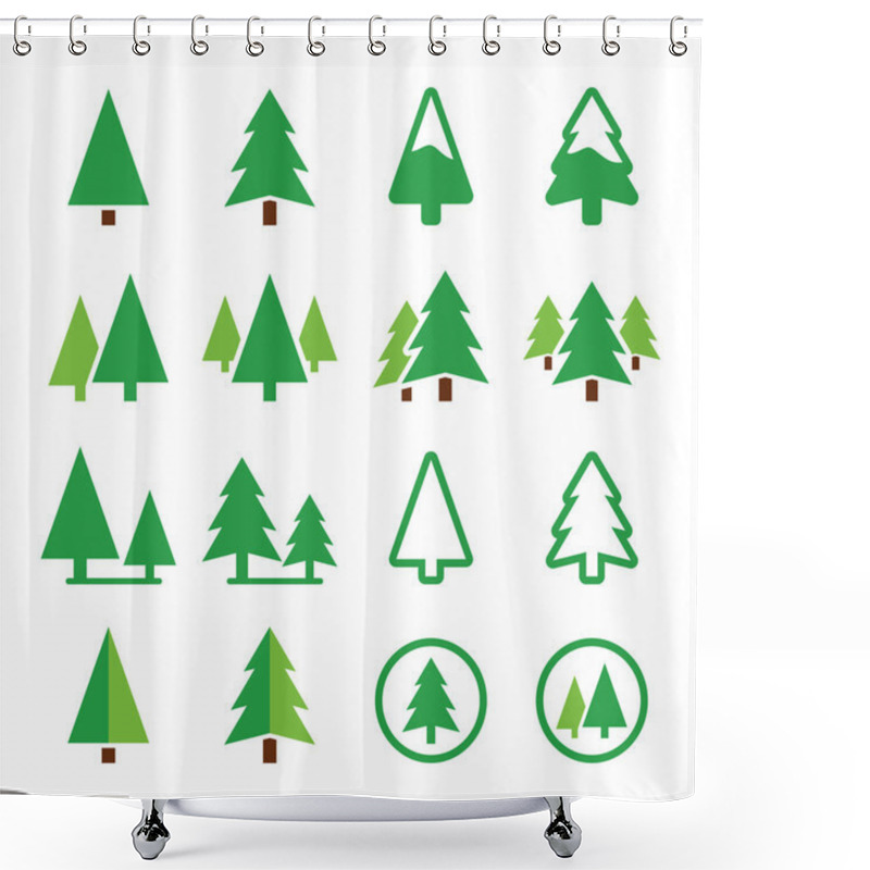 Personality  Pine Tree, Park Vector Green Icons Set Shower Curtains