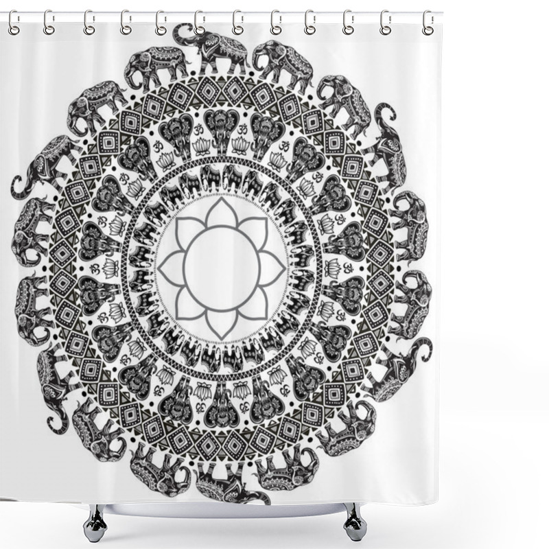 Personality  Round Pattern With Decorated Elephants Shower Curtains