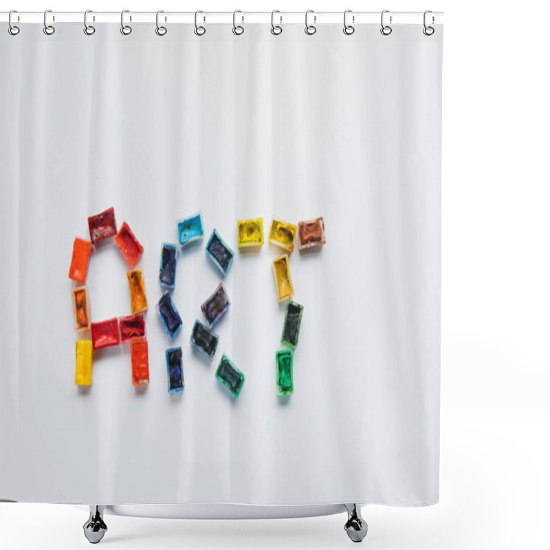 Personality  Top View Of Art Lettering Made Of Paints On White Background Shower Curtains