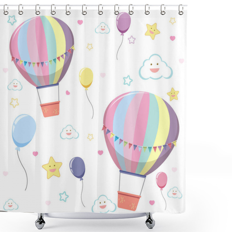 Personality  Seamless Hot Air Balloon With Cute Cloud And Star On White Background Illustration Shower Curtains