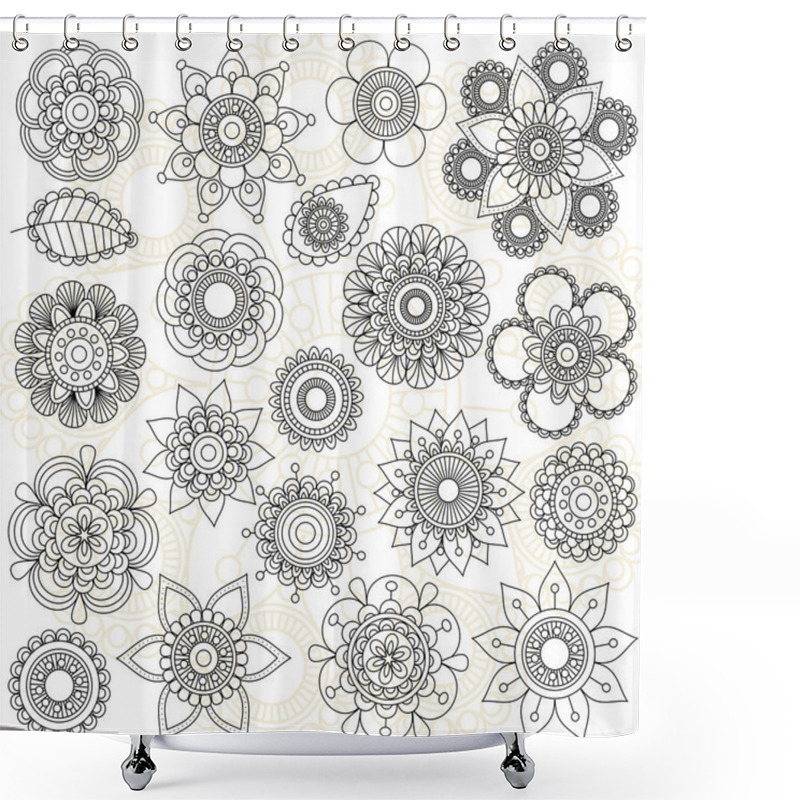 Personality  Vector Collection Of Doodle Style Flowers Or Mandalas Shower Curtains