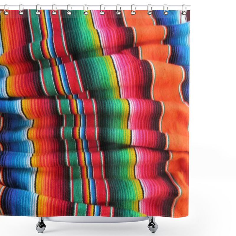 Personality  Cinco De Mayo Mexican Handwoven Rug Poncho Serape Fiesta Background With Stripes And Bright Colors Hispanic Traditional Hispanic Culture Craft Fabric Stock, Photo, Photograph, Image, Picture, Shower Curtains