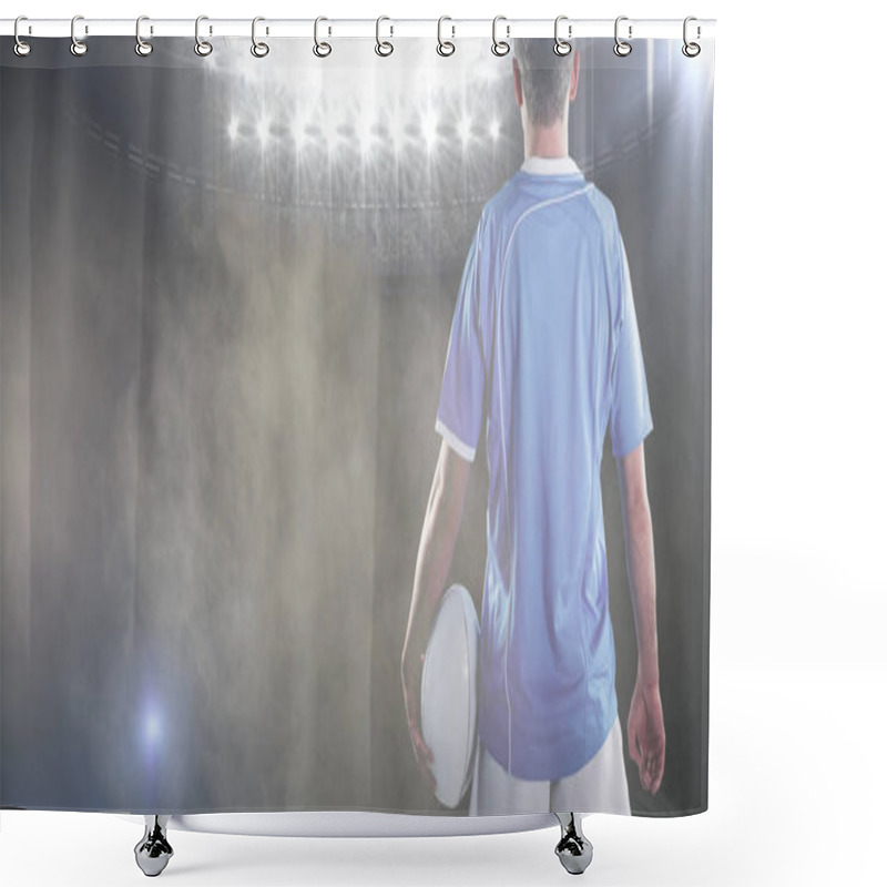 Personality  Rugby Player Holding A Rugby Ball  Shower Curtains