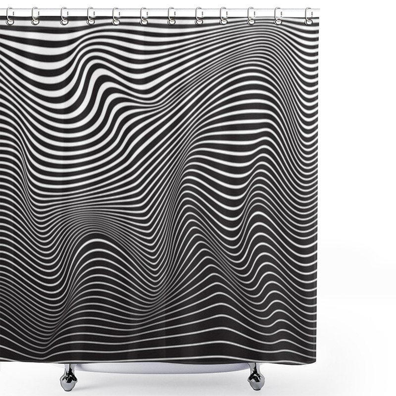 Personality  Black And White Mobious Wave Stripe Optical Design Opart Shower Curtains