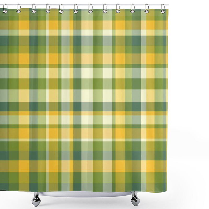 Personality  Seamless Plaid Design Featuring Intersecting Yellow, Green, And Cream Tones, Ideal For Textiles, Digital Designs, Or Seasonal Aesthetics Shower Curtains