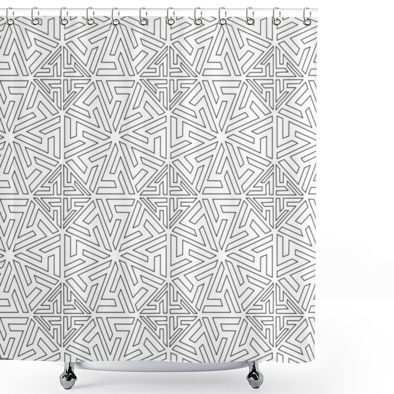 Personality  Abstract Geometric Pattern With Crosses, Stripes, Lines. Seamless Vector Background. White And Black Ornament. Modern Reticulated Graphic Design. Shower Curtains