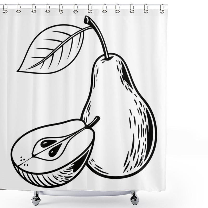 Personality  Monochromatic Pear Illustration - Minimalist Fruit Art, Black And White Pear Design, Botanical Artwork, Simple Fruit Drawing Shower Curtains