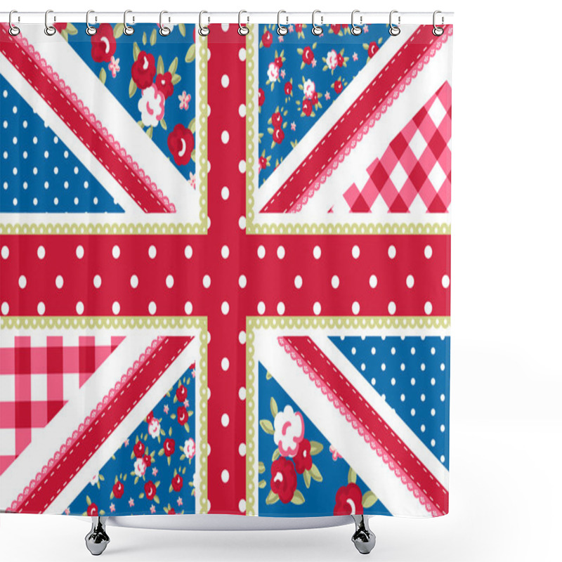 Personality  Cute British Flag In Shabby Chic Floral Style Shower Curtains