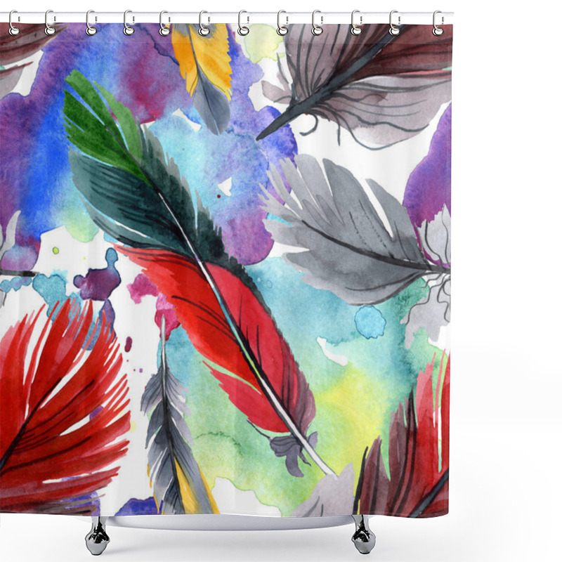 Personality  Colorful Bird Feather From Wing Isolated. Watercolour Drawing Fashion Aquarelle. Fabric Wallpaper Print Texture. Shower Curtains